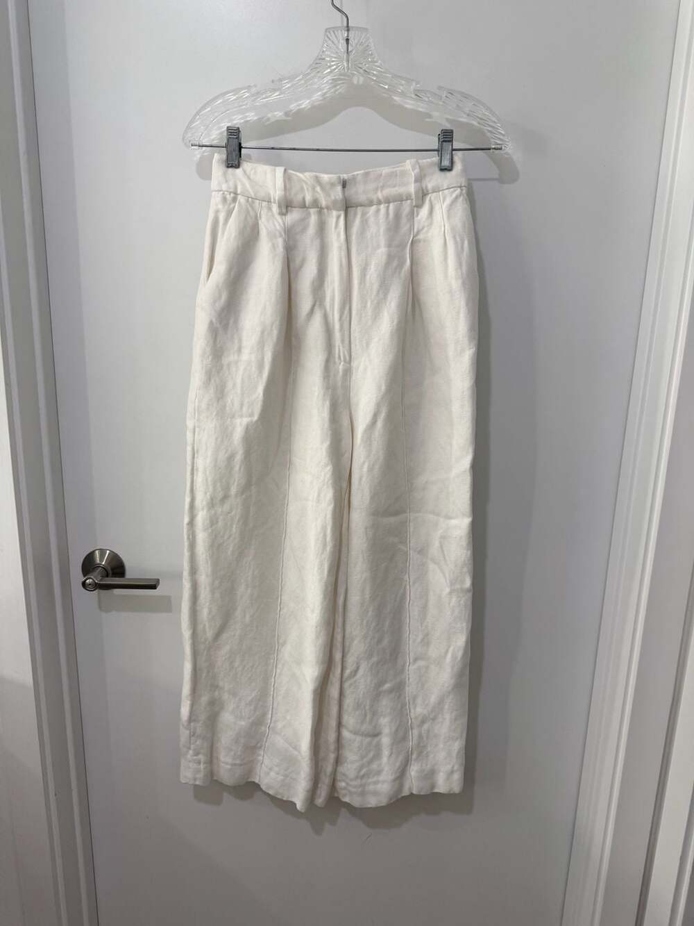 Loulou Studio Cream Linen High Rise Pleated Wide Leg Tailored Trousers Pants XS
